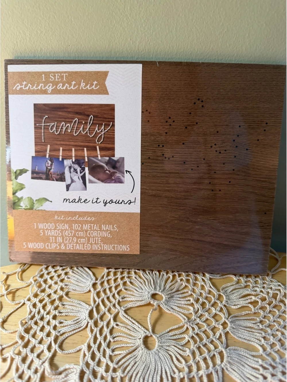 Family String Art Kit with Wood Sign, Nails, Cord, and Clips